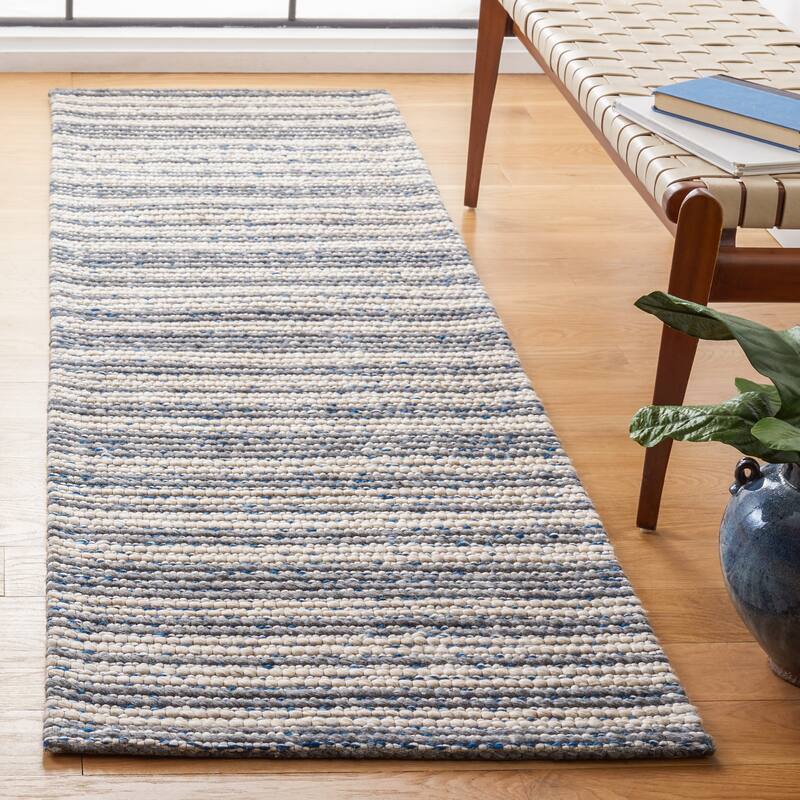 SAFAVIEH Handmade Marbella Mirjan Stripe Rug - 2'3" x 8' Runner - Ivory/Grey