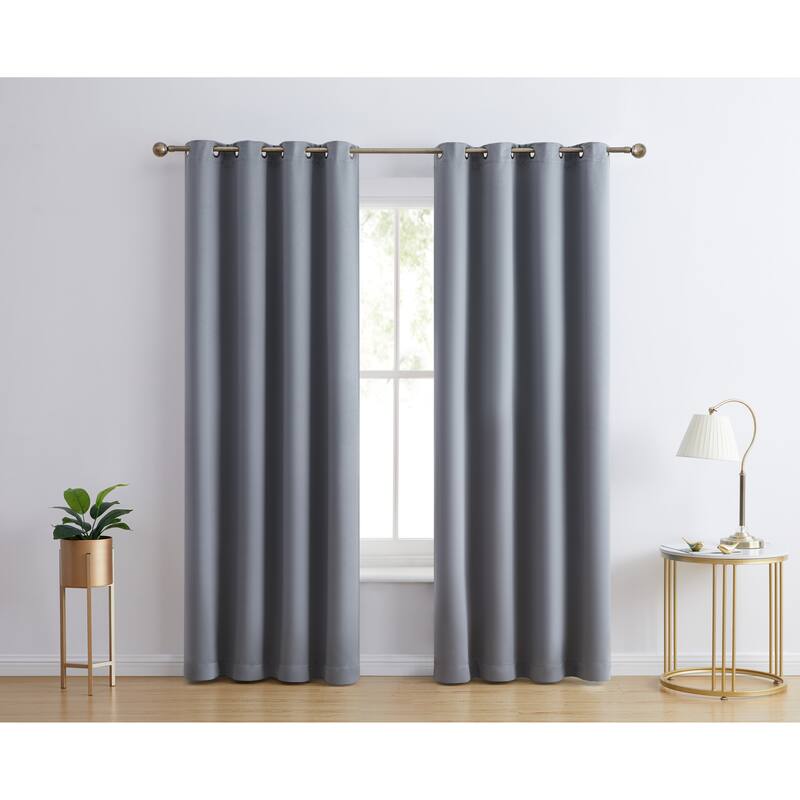 HLC.me Laurance 100% Blackout Curtains - Thermal Insulation Energy Efficient Grommet Window Curtains, Set of 2 - 52 W x 84 L per panel - Set of 2 - Steel Grey