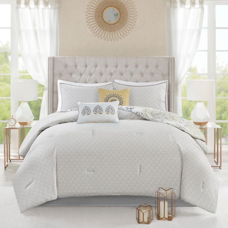 Madison Park Loleta 8 Piece Cotton Floral Printed Reversible Comforter Set