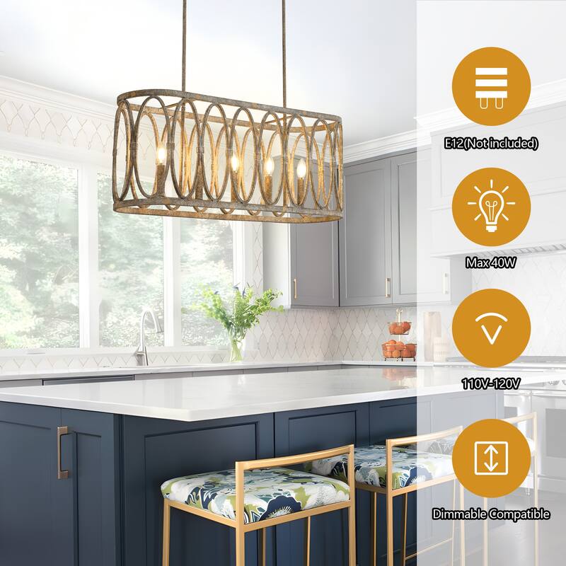 Rustic Metal Oval - Ring 5 - Light Kitchen Island Linear Chandelier