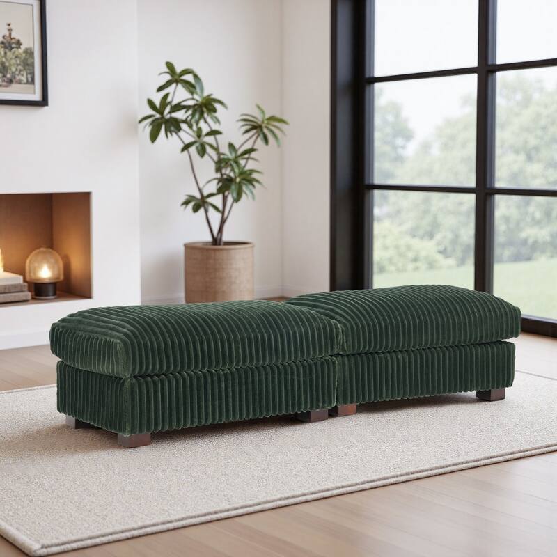 Fauxfur Ottoman Bench - Green