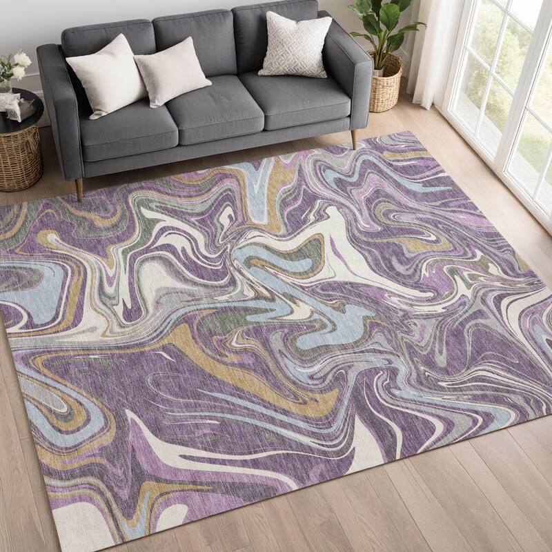 Machine Washable Indoor/ Outdoor Contemproary Fusion Chantille Rug