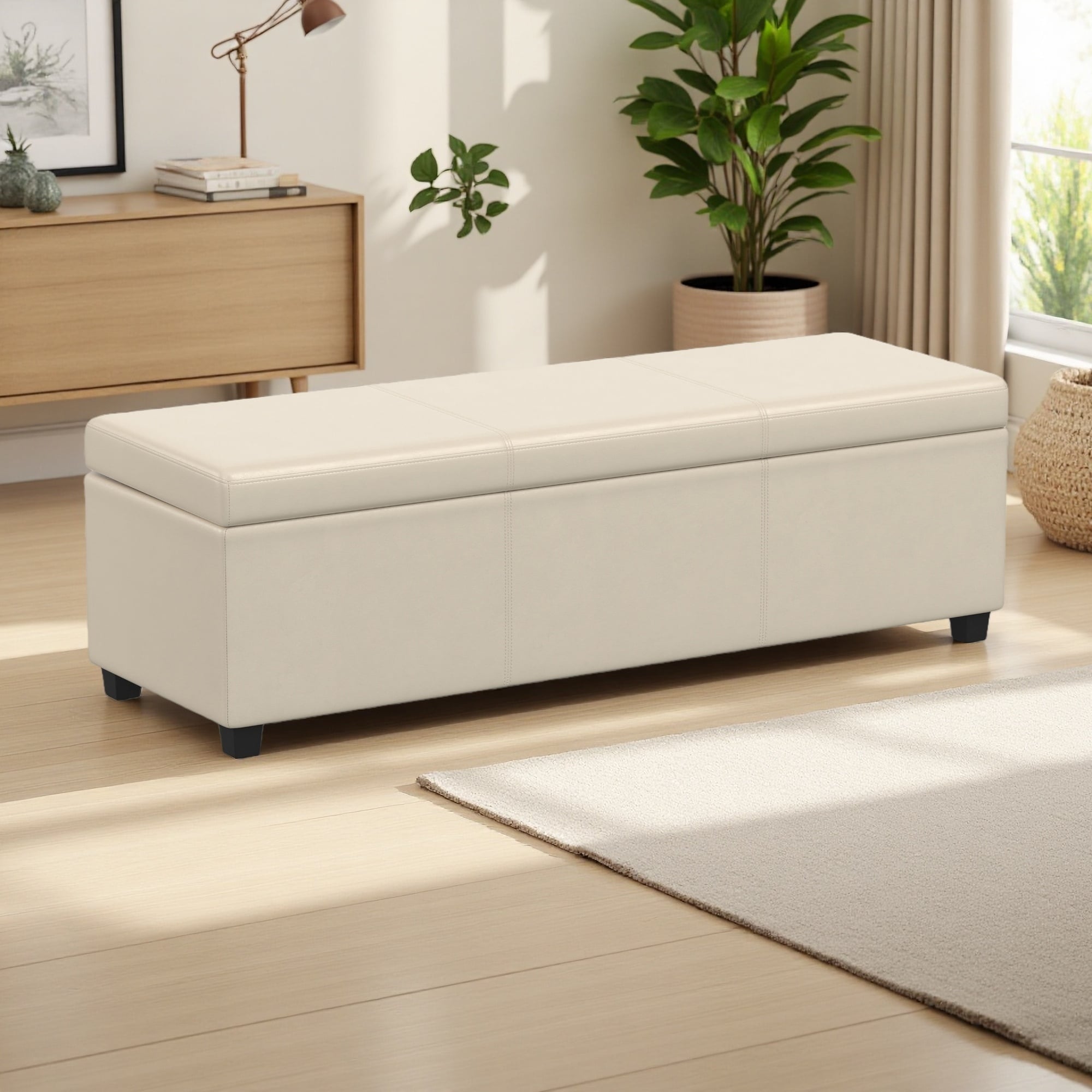 54"L Extra Large Storage Ottoman Bench Faux Leather, Large Interior Storage, Child Safety Hinge, Multi-Functional Design