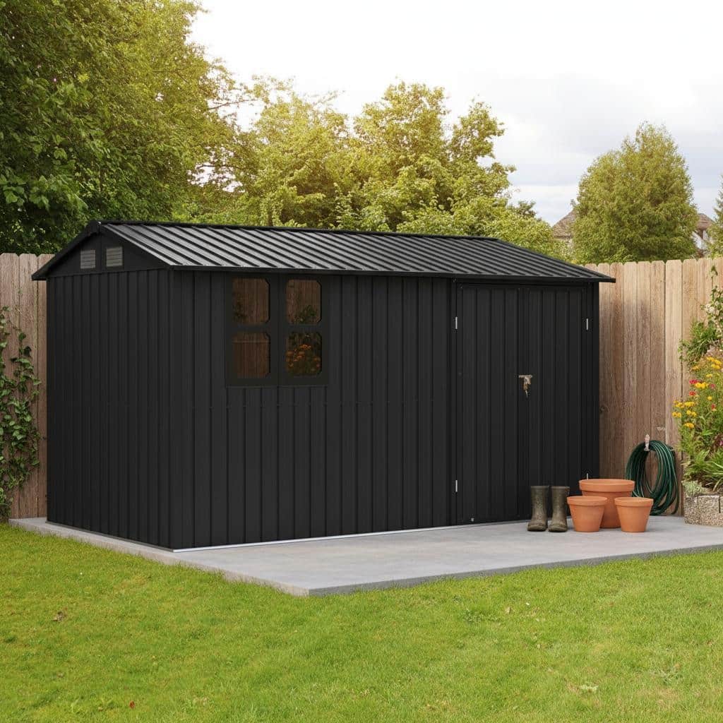 12x10 Ft Metal garden sheds outdoor storage sheds black with window