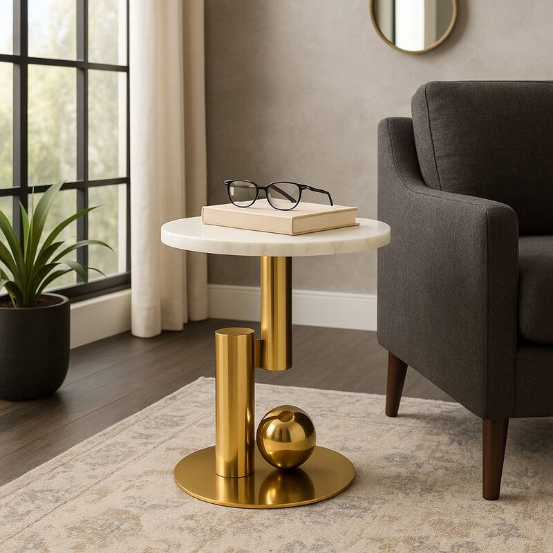 Modern Accent Side Table - Contemporary Round Accent Design for Home decor - 22", White - 18" x 18" x 22"