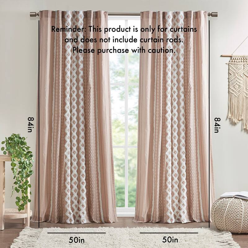 1PC Cotton Printed Curtain Panel with Chenille Stripe and Lining