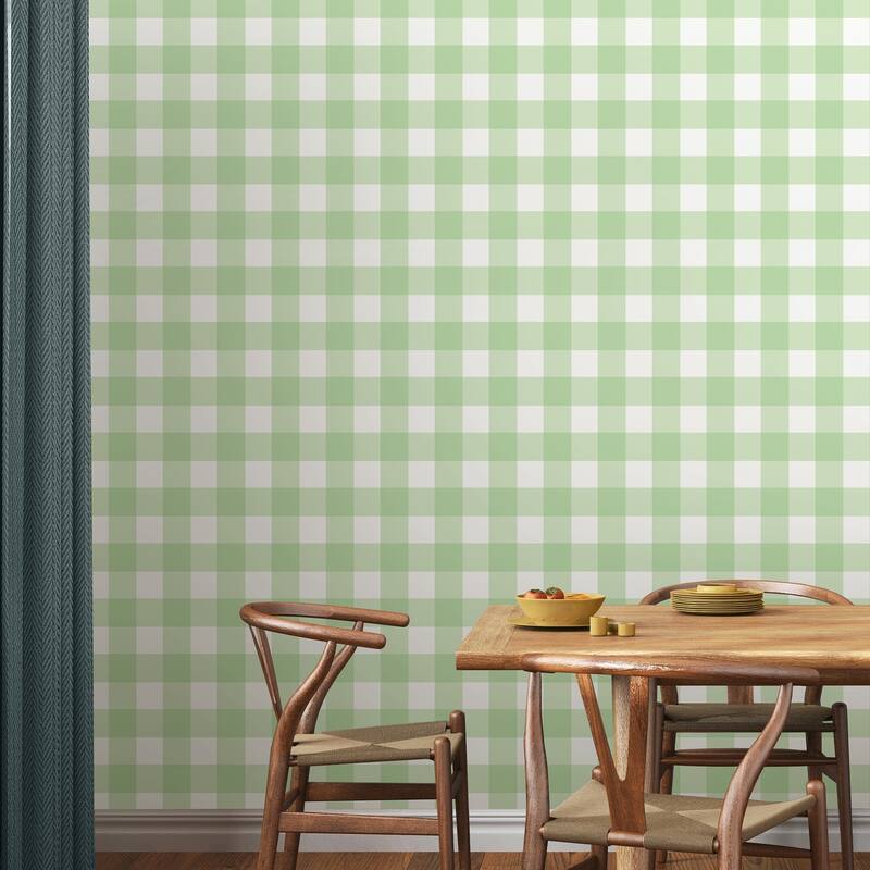 Fine Decor Patrice Light Green Gingham Wallpaper - N/A