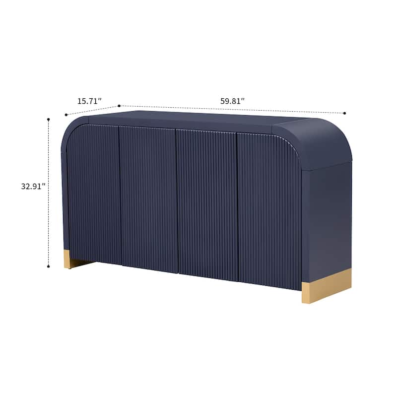 Stylish Wooden Sideboard with Interior Adjustable Shelves and Gold Metal Legs