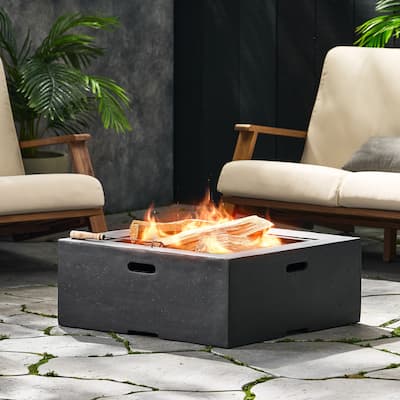 29 in. W x 17.2 in. H Square Wood Burning Outdoor Fire Pit in Dark Gray