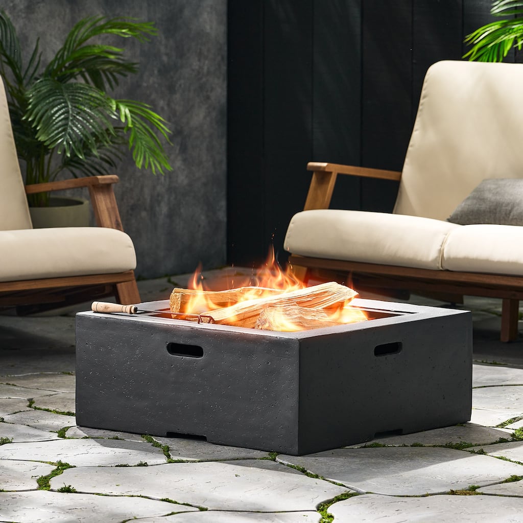 29 in. W x 17.2 in. H Square Wood Burning Outdoor Fire Pit in Dark Gray