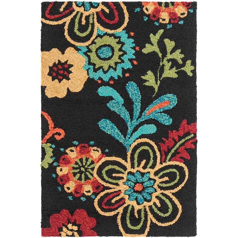 Hand-hooked Bold Daisies Caviar Indoor/Outdoor Floral Area Rug - 3'3" x 5'3"/Surplus