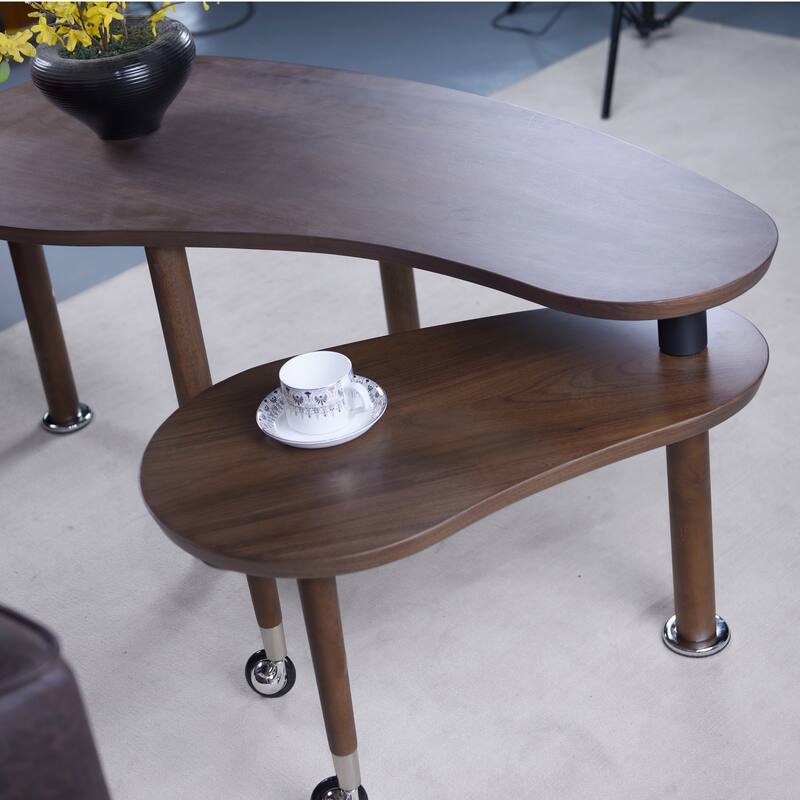 360 degree rotatable coffee table rotating cocktail table with solid rubber wood legs