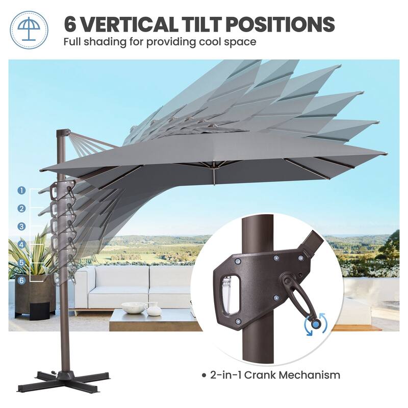 11 x 9 FT Rectangle Outdoor Premium Patio Cantilever Offset Umbrella