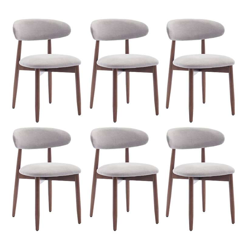 RENEWLINE Mid-Century Modern Upholstered Dining Chair with Wooden Legs - Set of 6 - Light Grey