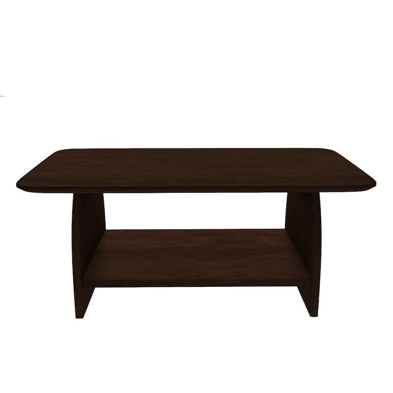 Modern Living Room Coffee Table, 47 Inch Double-Layer Rectangular With Storage Function, Safety Rounded Design, MDF Material