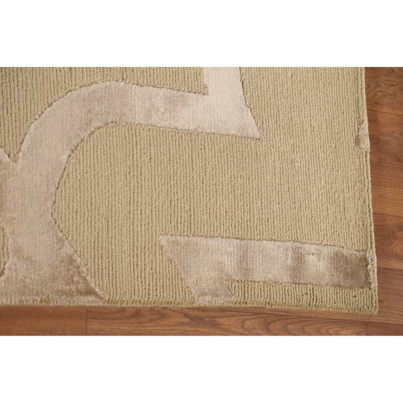 Geometric Nepalese Modern Area Rug Handmade Wool Carpet Beige - 9'2" x 11'10"