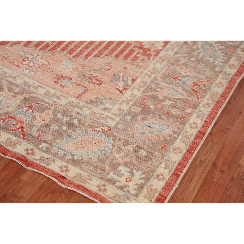 Hand Knotted Oriental 100% Wool Carpet Transitional Geometric Oranges & Rust Oushak Area Rug - 10' 2'' X 8' 4''