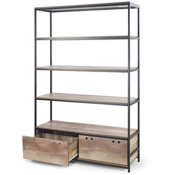Shop Black Friday Deals On August 71 5 In Light Brown Etagere Metal Frame Bookcase With Drawers Overstock 32292030