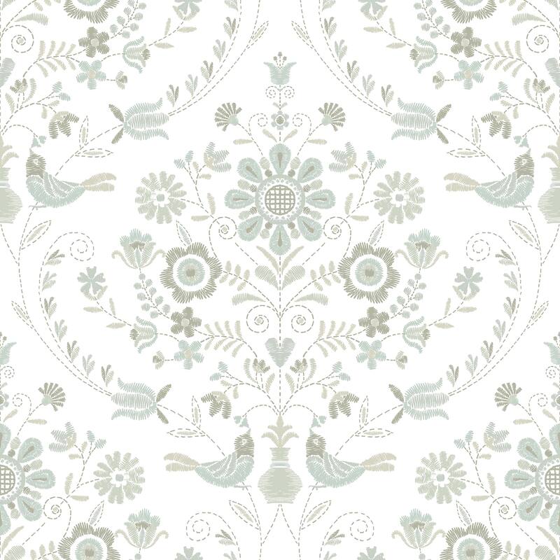 A-Street Prints Britt Neutral Embroidered Damask Wallpaper