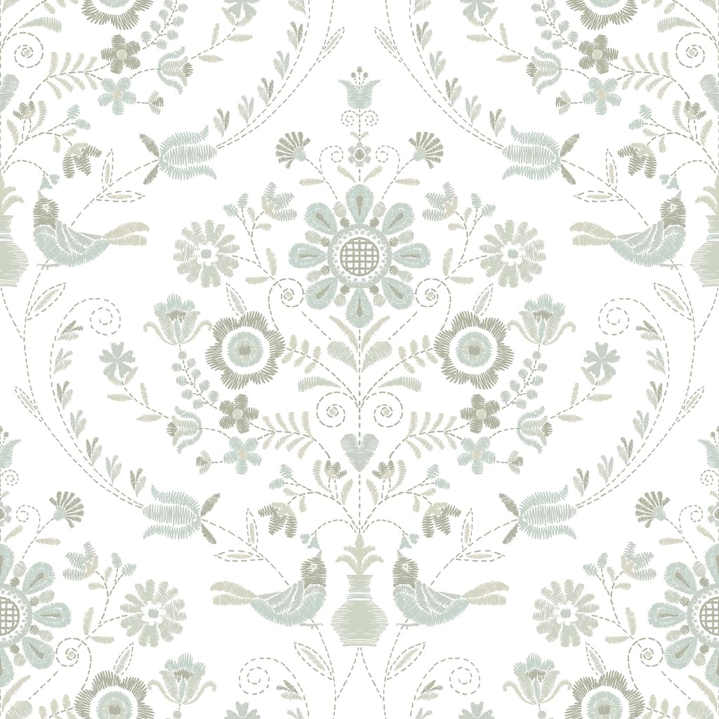 A-Street Prints Britt Neutral Embroidered Damask Wallpaper
