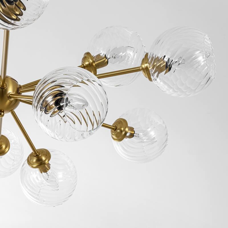 33.5" 12 - Light Mid-Century Brass Sputnik Chandelier for Dining Room - 12 Light