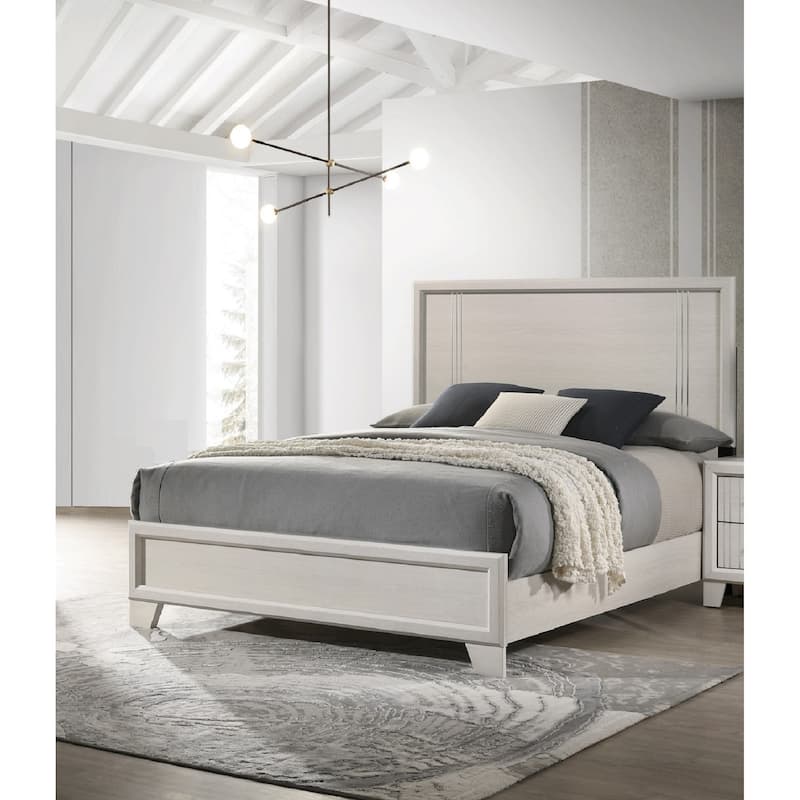 Full Size Wood Panel Bed with Wood Veneer Finish and Contemporary Design