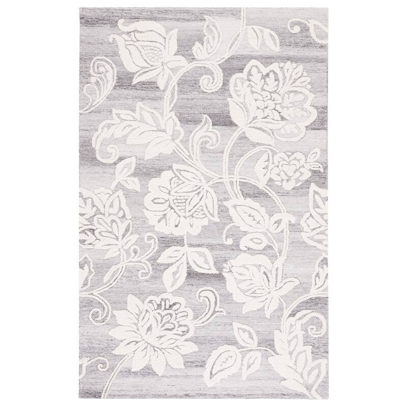 SAFAVIEH Handmade Jardin Jauhen Floral Wool Rug - 6' Square - Grey/Ivory
