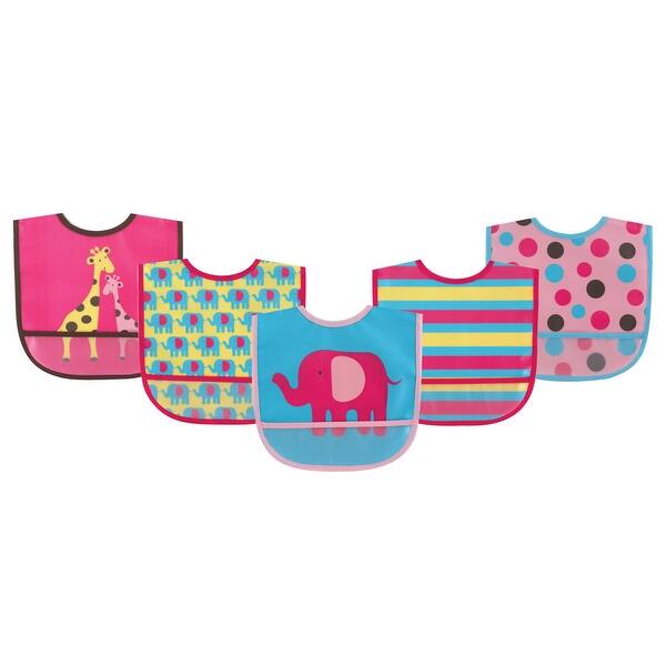 slide 1 of 1, Luvable Friends Baby Girl Waterproof PEVA Bibs 5pk, Pink Giraffe, One Size - Pink Giraffe - One Size One Size - Pink Giraffe