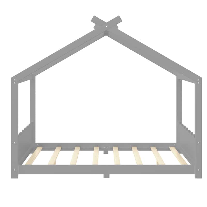 Queen/Full/Twin Solid Wood House Floor Bed, No Box Spring Needed