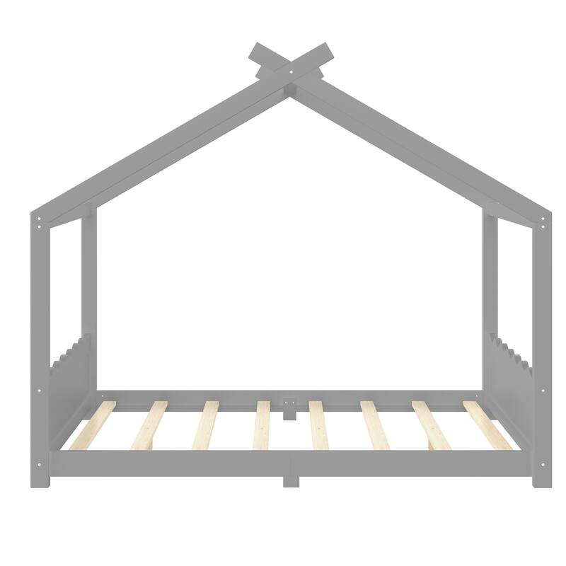 Wood House Bed Floor Bed with Support Slats Montessori Bed