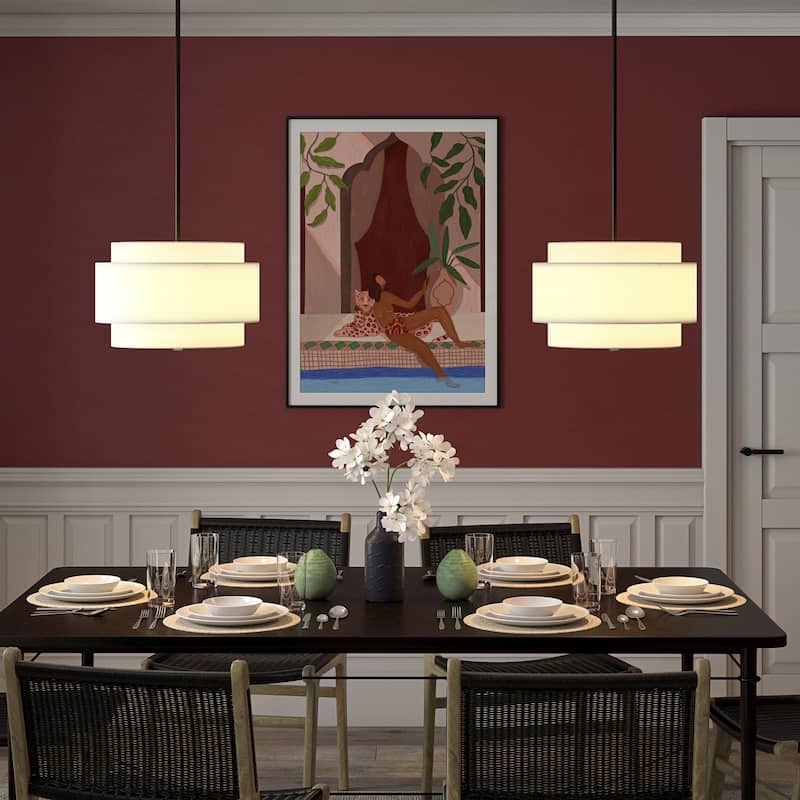 Solomon 16" Wide 2-Light Pendant with Tiered Fabric Shade - 16" Wide