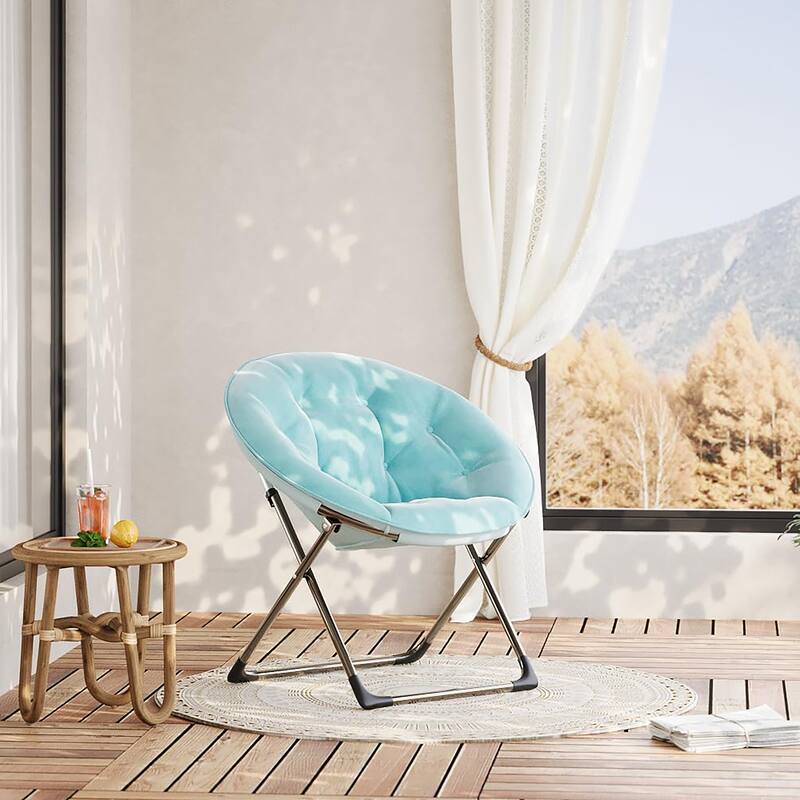 Comfy Folding Saucer Chair for Bedroom, Faux Fur Lounge Moon Chair with Sturdy Metal Frame, Oversized Plush Flower