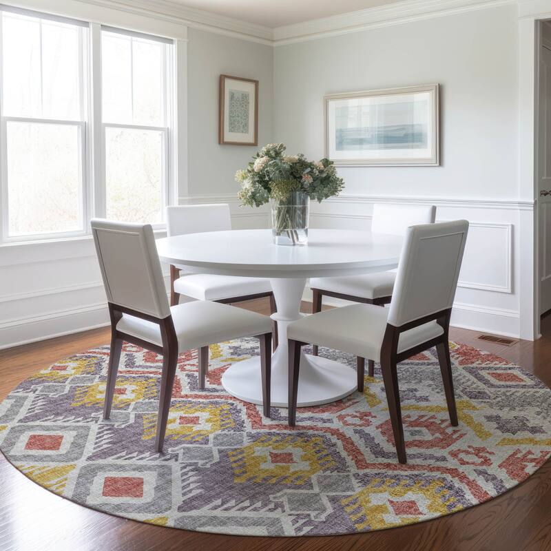 Premium Washable Super Soft Modern Global Mayfield Rug - Purple - 8' x 8' - Round