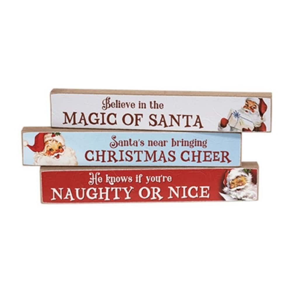 Rustic Vintage Santa Mini Wooden Sticks Holiday Decor Set- 3 Asstd. - 6" x 0.50" x 1"