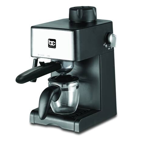 Bene Casa 4-cup electric espresso maker with milk frother, black with stainless steel espresso maker, - 4-Cup Espresso Maker