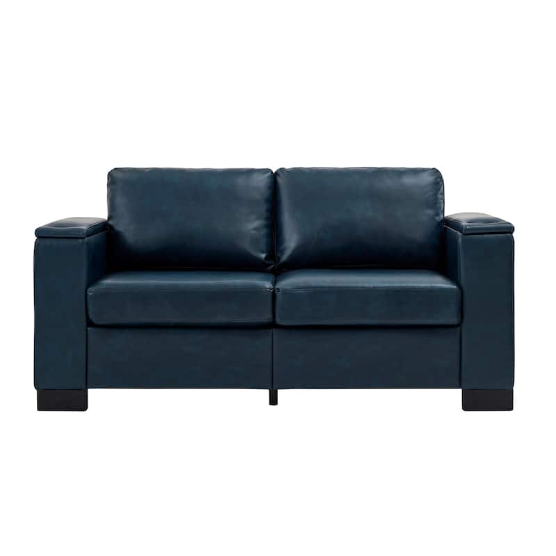 PU Leather Loveseat Sofa Deep Seat Couch with Storage and Cup Holders