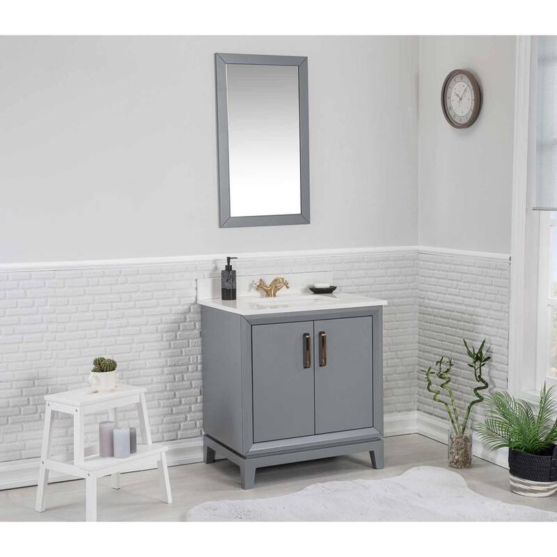 Fabia 30'' Free-standing Single Bathroom Vanity with Quartz Vanity Top & Mirror - Grey