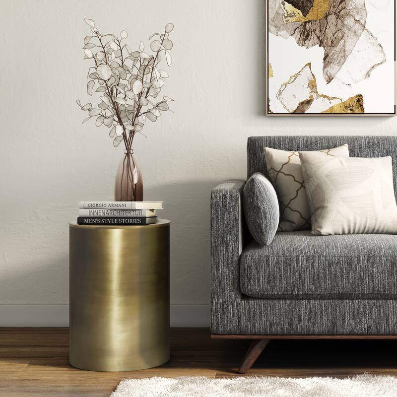 WYNDENHALL Ledger 16 inch Wide Industrial Metal Side Table & Fully Assembled - Antique Gold