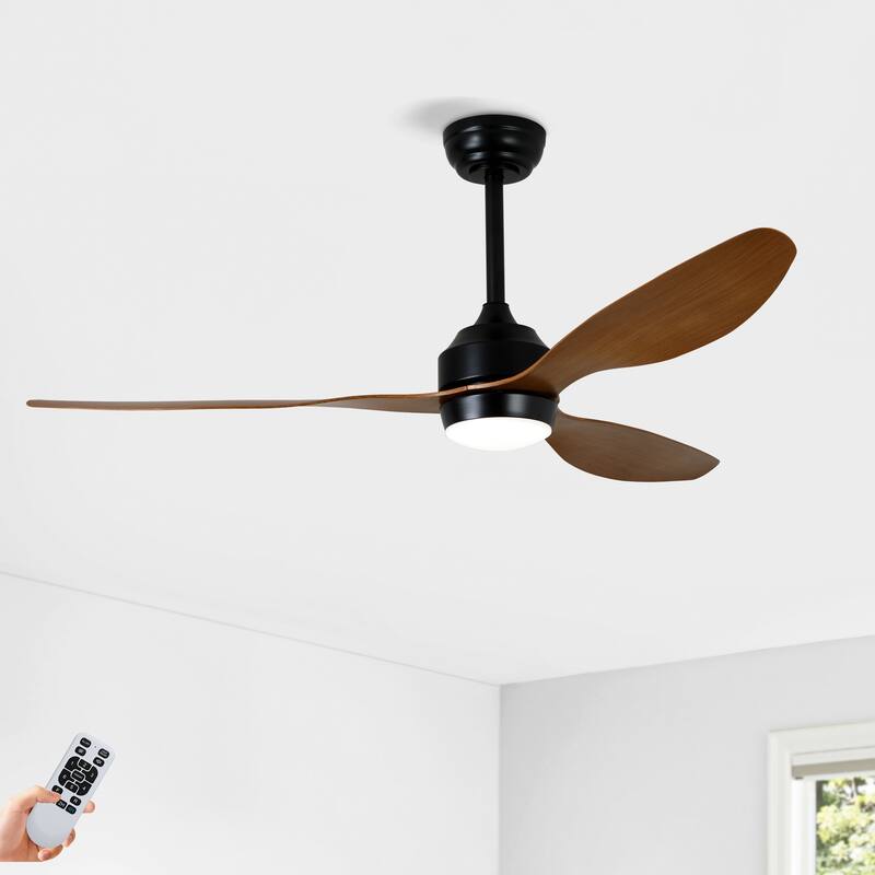 52"Ceiling Fan With Lights Quiet Dc Motor 3 Abs Blade Ceiling Fans 6 Speed Levels,Reversible Ceiling Fan - Matte Black+Natural