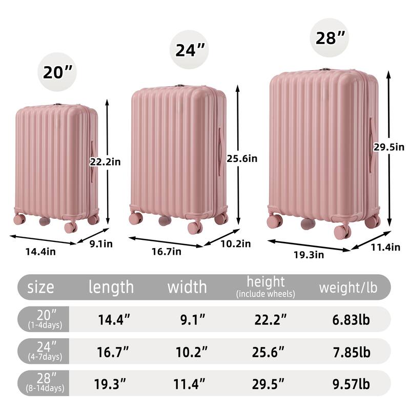 Carry on Hardshell 3 Piece ABS Luggage Set with Cup Holder & USB Port & Phone Holder