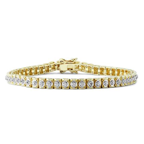Diamond Accent Tennis Bracelet 925 Sterling Silver with Yellow Plating