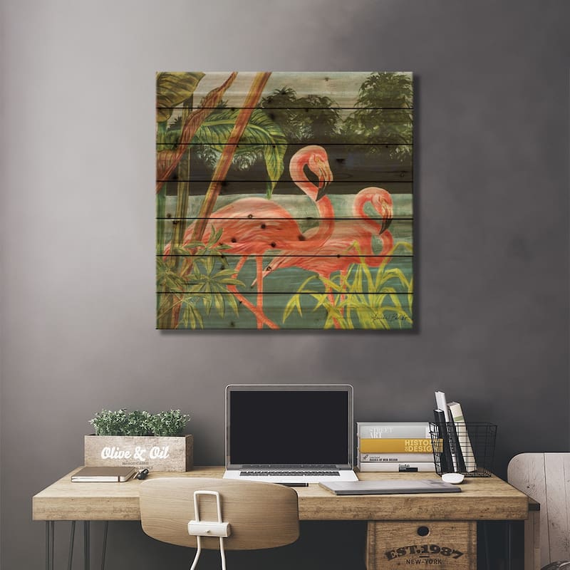 Tropical Flamingo II Print On Wood by Linda Baliko - Multi-Color