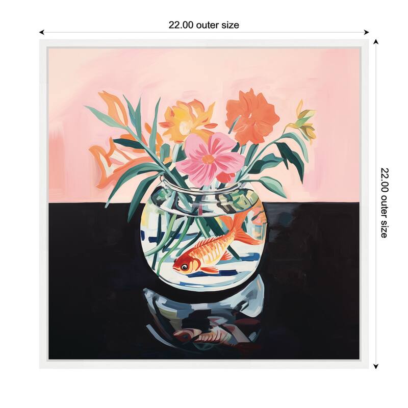 Kate and Laurel Sylvie Goldfish Bowl Botanical Framed Canvas by The Creative Bunch Studio