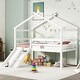 preview thumbnail 3 of 19, Elegant Twin Low Loft House Bed with Slide, Ladder, Safety Guardrails and House Roof Frame, Space for Entertainment, White