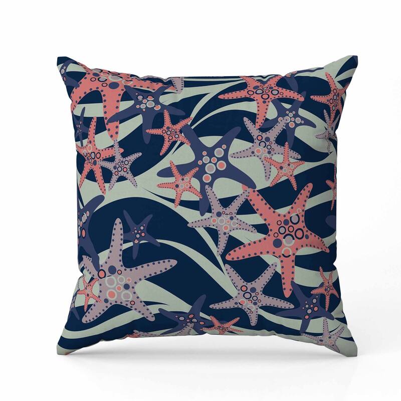 Starfish Sway Faux Suede Reversible Throw Pillow Green and Blue