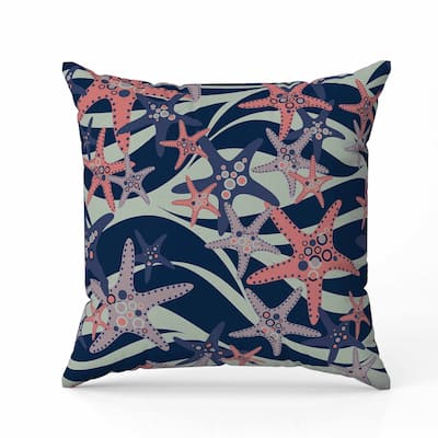 Starfish Sway Faux Suede Reversible Throw Pillow Green and Blue