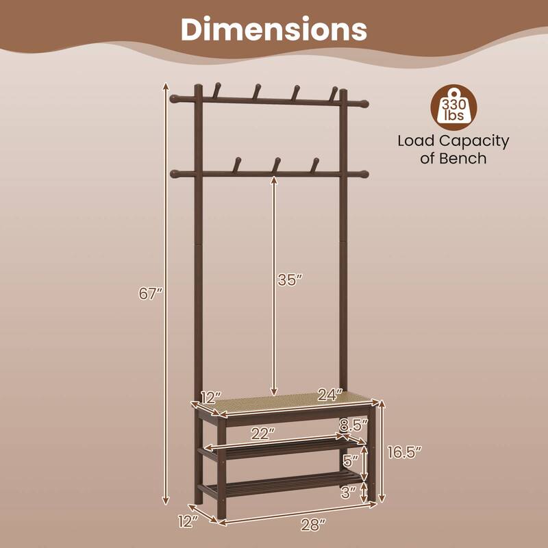 Costway Bamboo Coat Rack with Bench Shoe Storage 2 Hanging Rods 11 - See Details