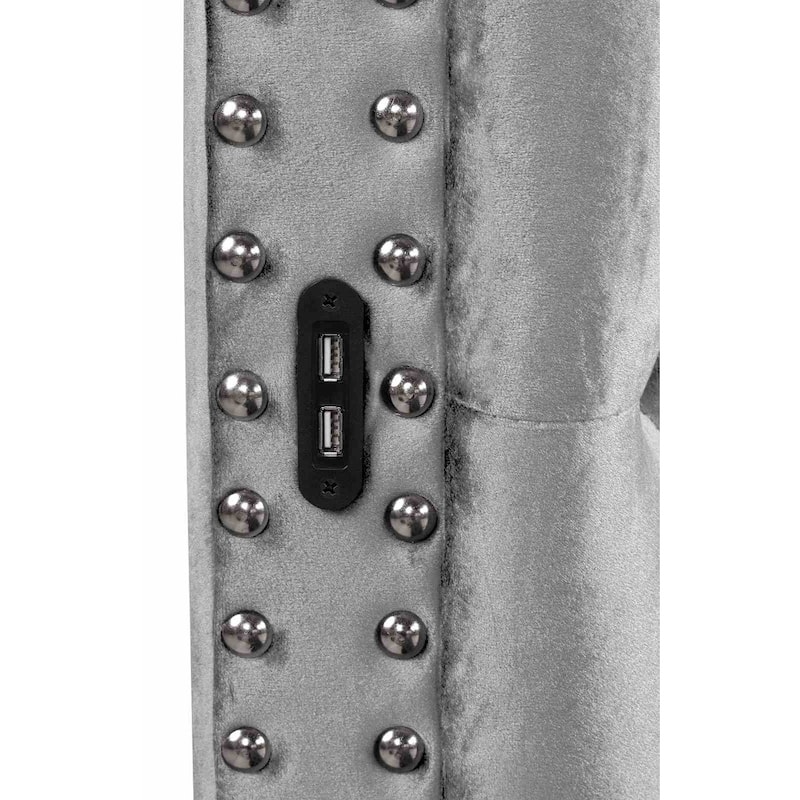 Glam Gray Finish 1PC Wingback Storage Fully Upholstered Bed USB