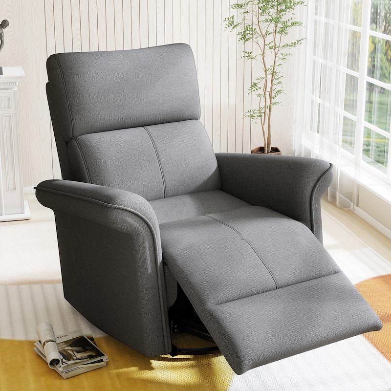 270°Power Swivel Rocker Recliner Chair for Adult,Rocking Glider Nursery Recliner for Small Spaces,Fabric Rocking Chair - Dark Gray