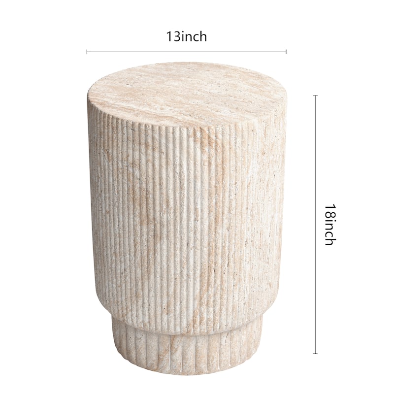Column Travertine Stone Finish Italian Design MgO Side Accent Table - 13.3"x13.3"x18.7"